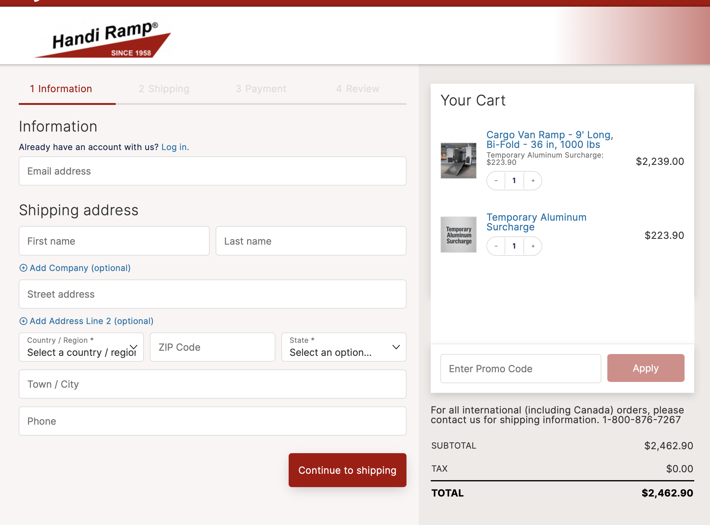 Checkout page showing surcharge in order summary