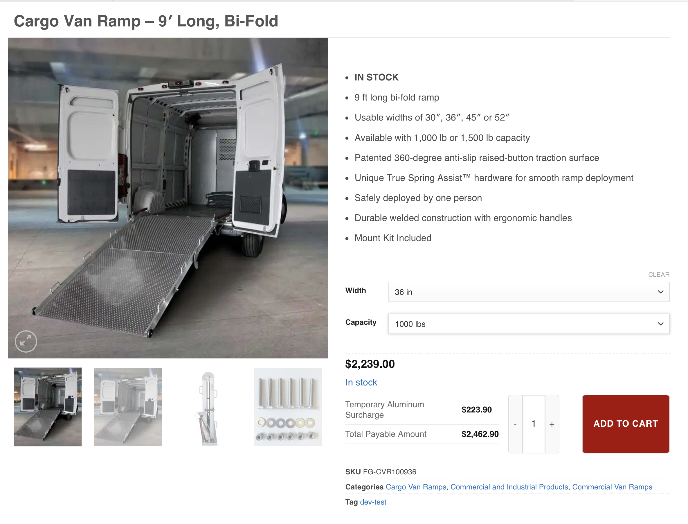 CVR product page showing surcharge before Add to Cart